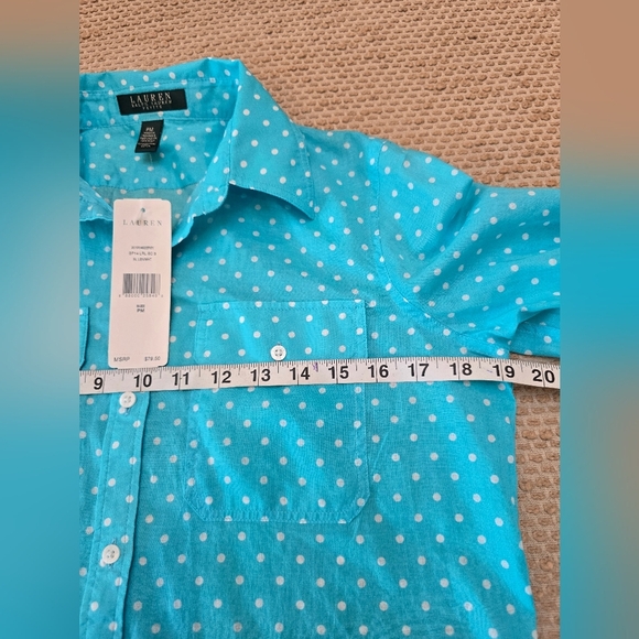 New Ralph Lauren Shirt Womens Mp Blue Polka Dot Button Up Long Sleeve Top - Picture 6 of 10